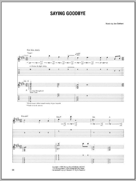 Saying Goodbye (Guitar Tab) von Joe Satriani