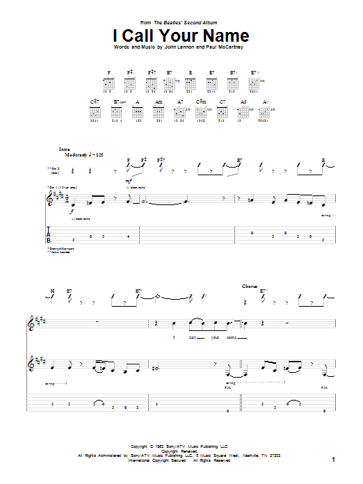 I Call Your Name (Guitar Tab) von The Beatles