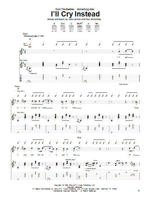 I'll Cry Instead (Guitar Tab) von The Beatles