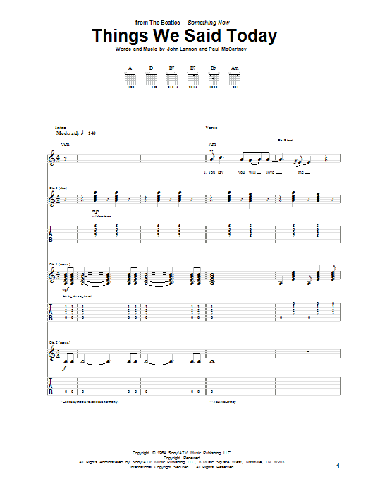 Things We Said Today (Guitar Tab) von The Beatles