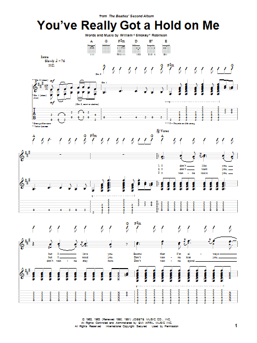 You've Really Got A Hold On Me (Guitar Tab) von The Beatles