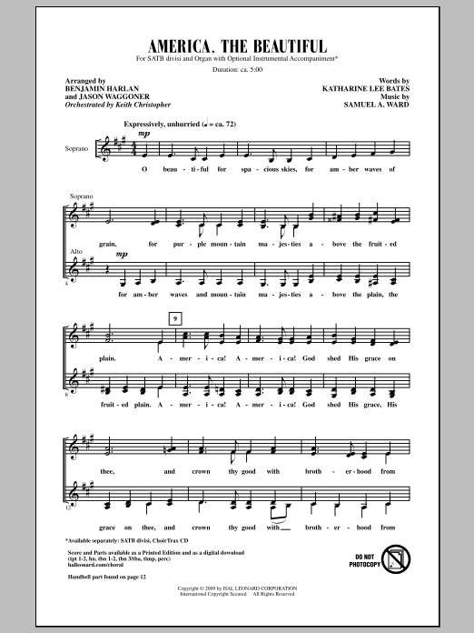 America, The Beautiful (SATB Choir) von Benjamin Harlan