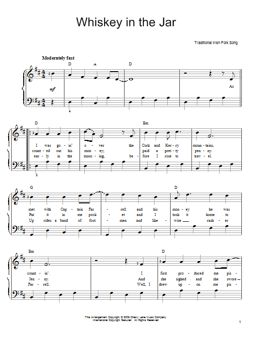 Whiskey In The Jar (Easy Piano) von Irish Folksong