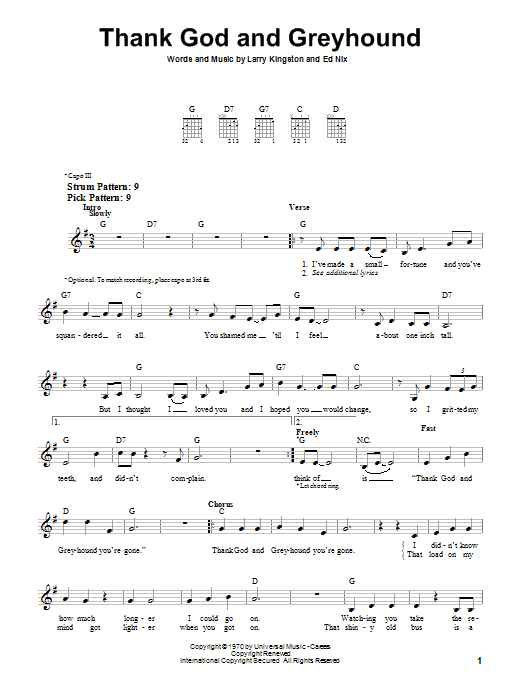 Thank God And Greyhound (Easy Guitar) von Roy Clark