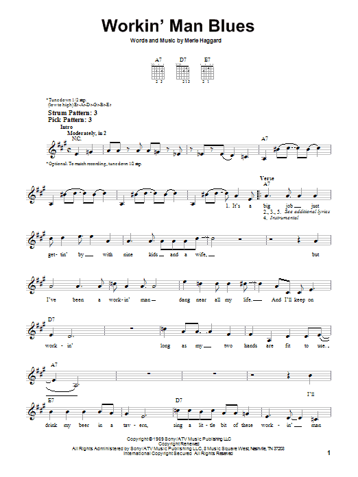 Workin' Man Blues (Easy Guitar) von Merle Haggard