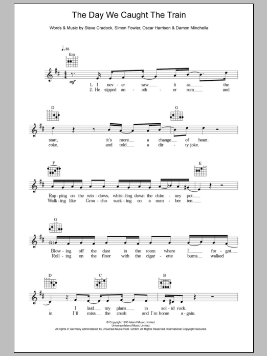 The Day We Caught The Train (Lead Sheet / Fake Book) von Ocean Colour Scene