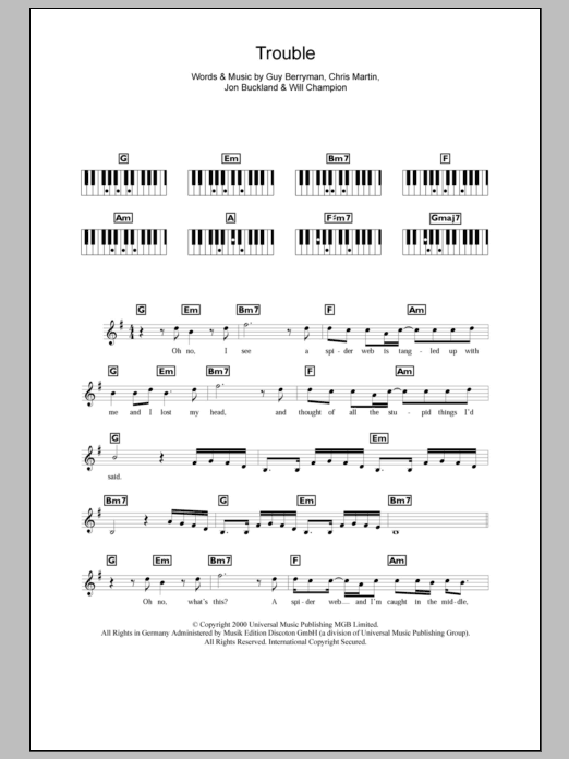 Trouble (Piano Chords/Lyrics) von Coldplay