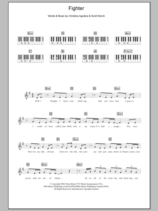 Fighter (Piano Chords/Lyrics) von Christina Aguilera