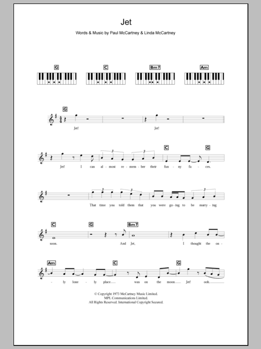 Jet (Piano Chords/Lyrics) von Paul McCartney & Wings