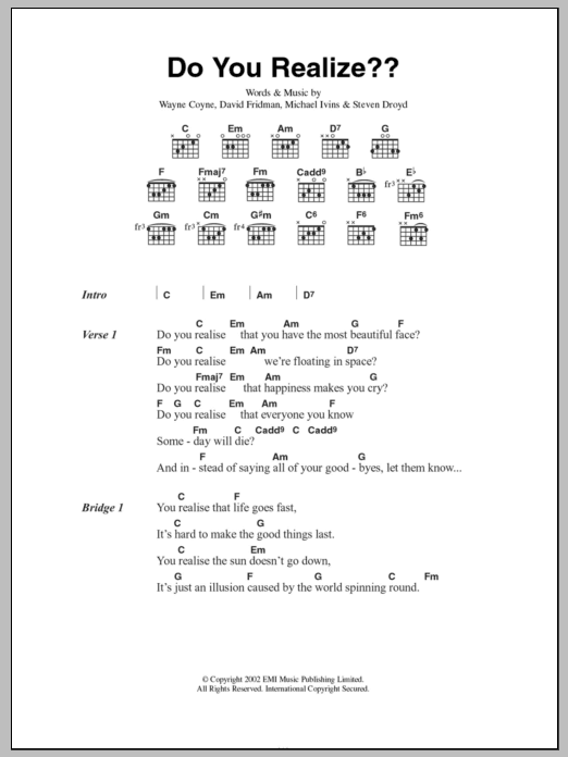 Do You Realize? (Guitar Chords/Lyrics) von The Flaming Lips