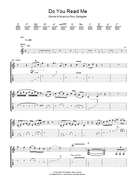 Do You Read Me (Guitar Tab) von Rory Gallagher