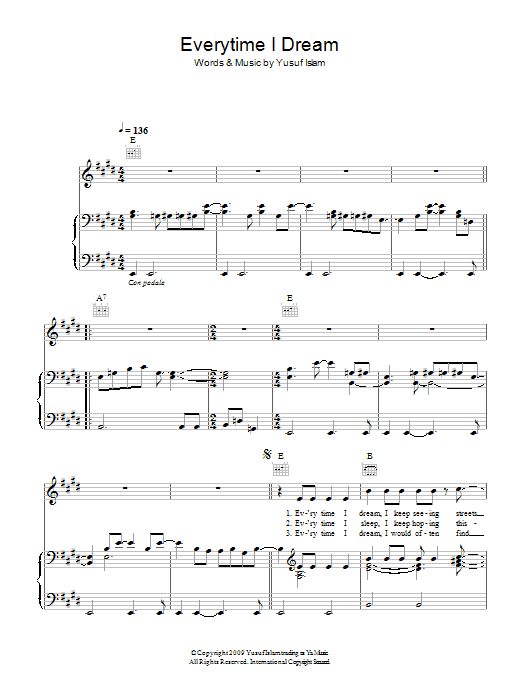 Everytime I Dream (Piano, Vocal & Guitar Chords) von Yusuf Islam