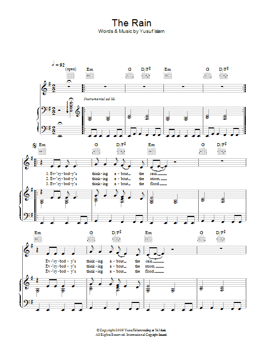 The Rain (Piano, Vocal & Guitar Chords) von Yusuf Islam
