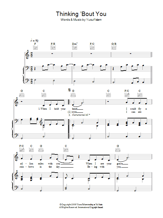 Thinking 'Bout You (Piano, Vocal & Guitar Chords) von Yusuf Islam