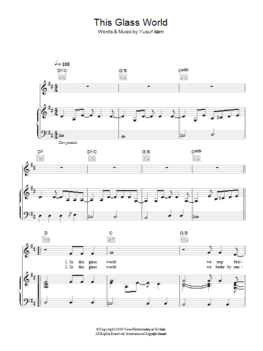 This Glass World (Piano, Vocal & Guitar Chords) von Yusuf Islam