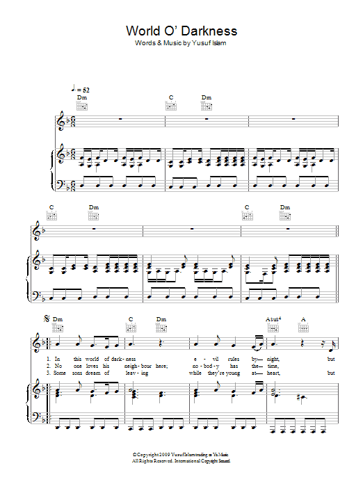 World O' Darkness (Piano, Vocal & Guitar Chords) von Yusuf Islam