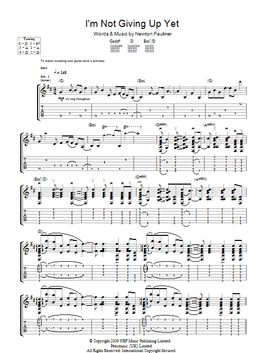 I'm Not Giving Up Yet (Guitar Tab) von Newton Faulkner