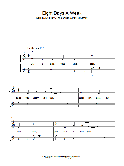 Eight Days A Week (Easy Piano) von The Beatles