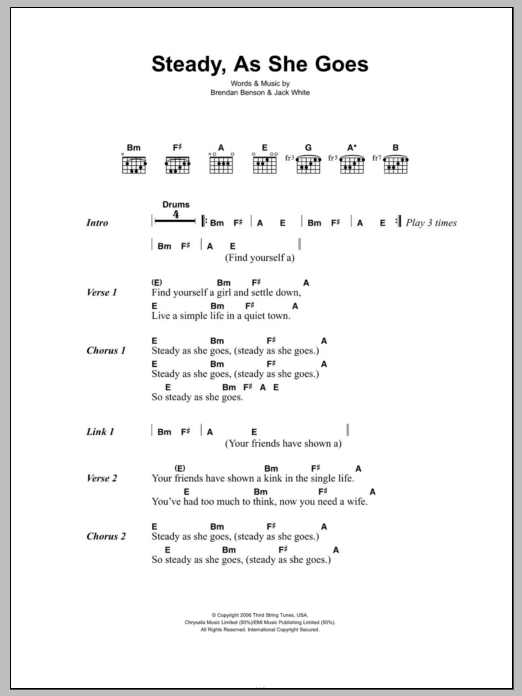 Steady, As She Goes (Guitar Chords/Lyrics) von The Raconteurs