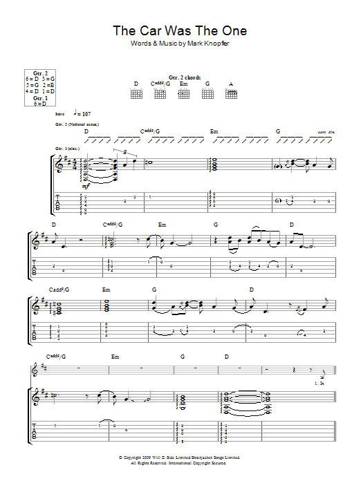 The Car Was The One (Guitar Tab) von Mark Knopfler