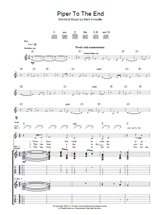 Piper To The End (Guitar Tab) von Mark Knopfler