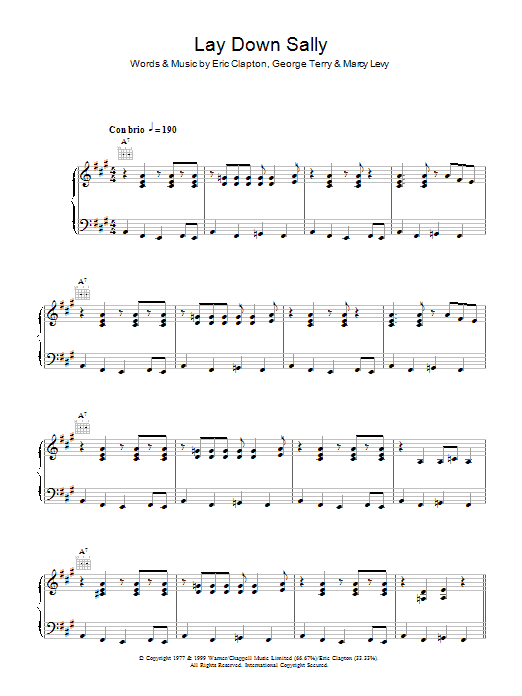 Lay Down Sally (Piano, Vocal & Guitar Chords) von Eric Clapton