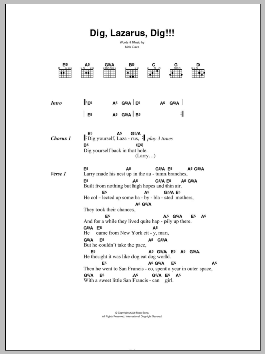 Dig, Lazarus, Dig!!! (Guitar Chords/Lyrics) von Nick Cave