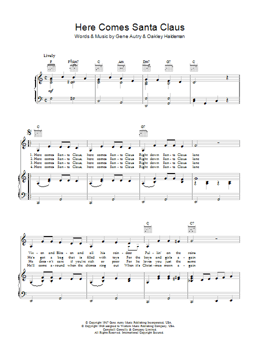 Here Comes Santa Claus (Right Down Santa Claus Lane) (Piano, Vocal & Guitar Chords) von Bob Dylan