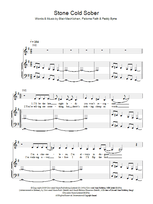 Stone Cold Sober (Piano, Vocal & Guitar Chords) von Paloma Faith
