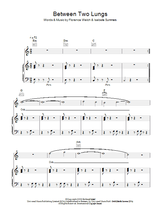 Between Two Lungs (Piano, Vocal & Guitar Chords) von Florence And The  Machine