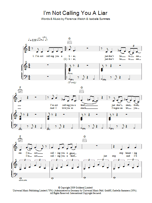 I'm Not Calling You A Liar (Piano, Vocal & Guitar Chords) von Florence And The  Machine