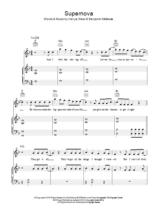 Supernova (Piano, Vocal & Guitar Chords) von Mr. Hudson featuring Kanye West