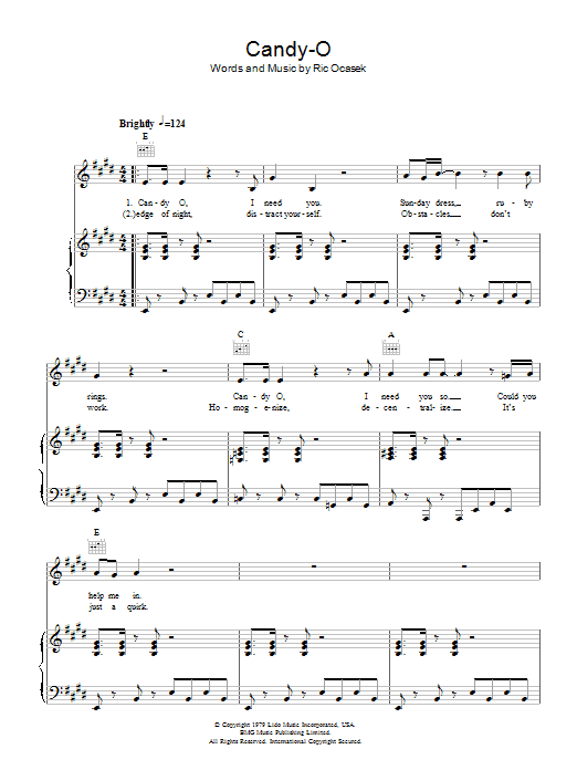 Candy-O (Piano, Vocal & Guitar Chords) von The Cars