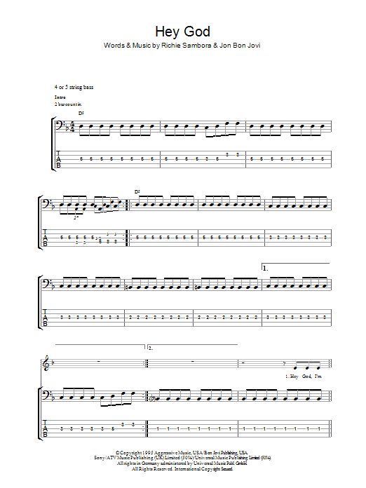 Hey God (Bass Guitar Tab) von Bon Jovi