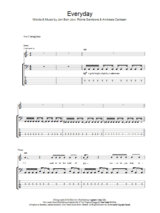 Everyday (Bass Guitar Tab) von Bon Jovi