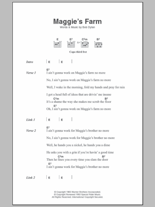 Maggie's Farm (Guitar Chords/Lyrics) von Bob Dylan