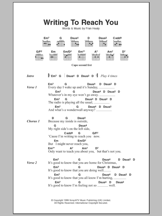 Writing To Reach You (Guitar Chords/Lyrics) von Travis