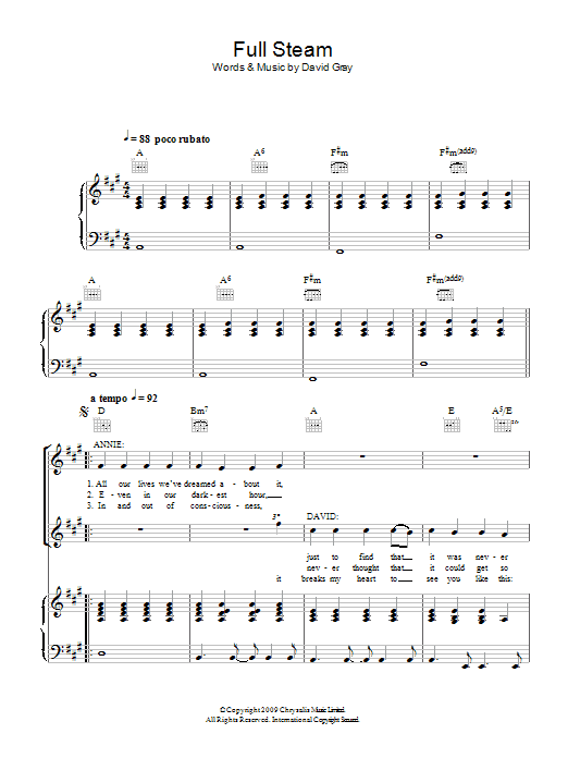 Full Steam (Piano, Vocal & Guitar Chords) von David Gray