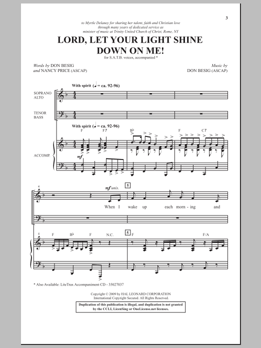 Lord, Let Your Light Shine Down On Me! (SATB Choir) von Don Besig