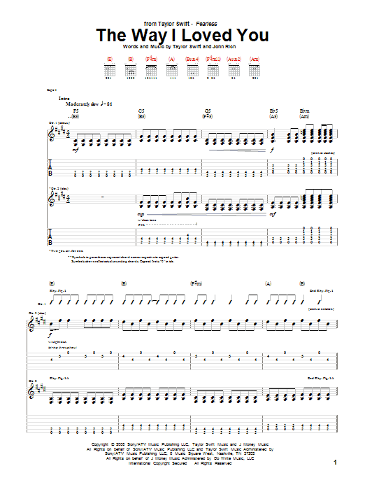 The Way I Loved You (Guitar Tab) von Taylor Swift