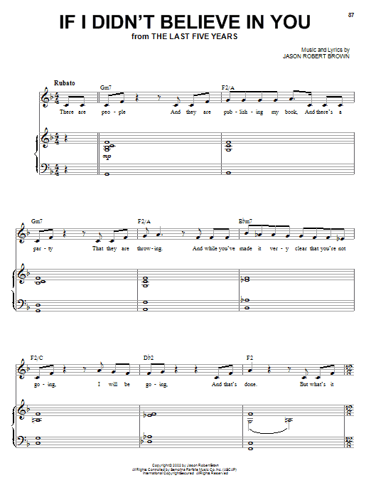 If I Didn't Believe In You (from The Last 5 Years) (Piano, Vocal & Guitar Chords (Right-Hand Melody)) von Jason Robert Brown