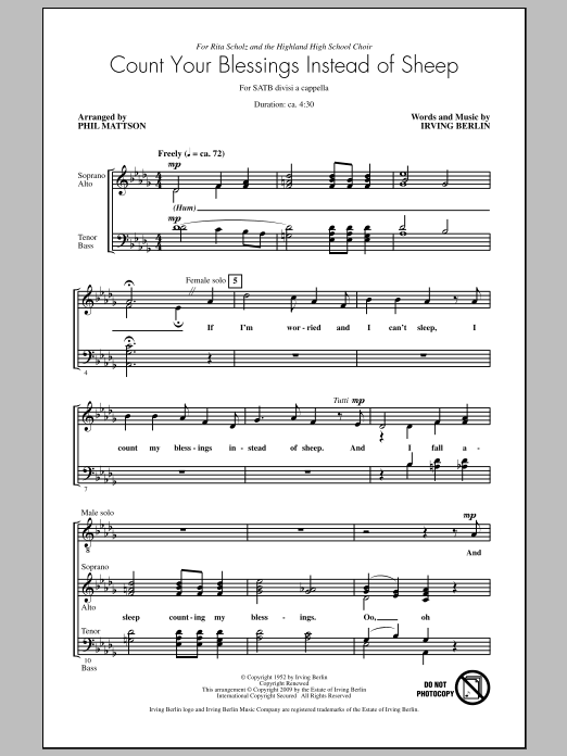 Count Your Blessings Instead Of Sheep (SATB Choir) von Phil Mattson