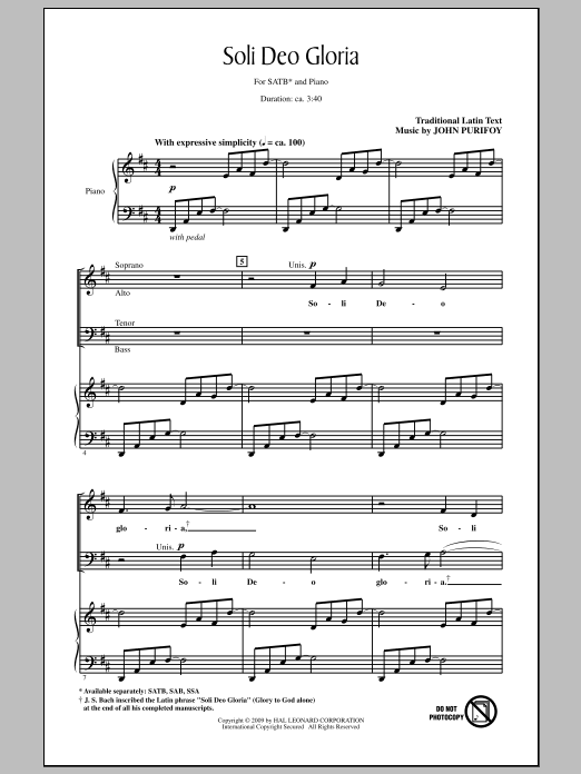 Soli Deo Gloria (SATB Choir) von John Purifoy