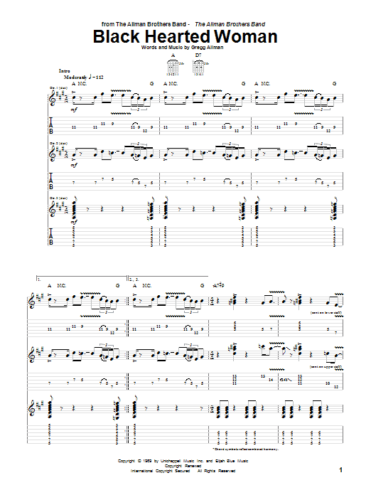 Black Hearted Woman (Guitar Tab) von Allman Brothers Band