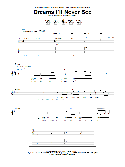 Dreams I'll Never See (Guitar Tab) von Allman Brothers Band