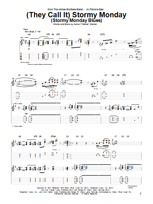 (They Call It) Stormy Monday (Stormy Monday Blues) (Guitar Tab) von Allman Brothers Band