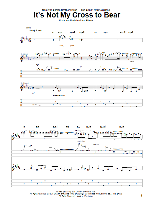 It's Not My Cross To Bear (Guitar Tab) von Allman Brothers Band