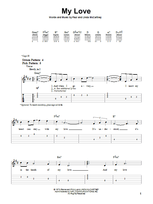 My Love (Easy Guitar Tab) von Paul McCartney & Wings