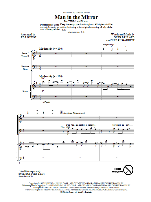 Man In The Mirror (arr. Ed Lojeski) (TTBB Choir) von Michael Jackson