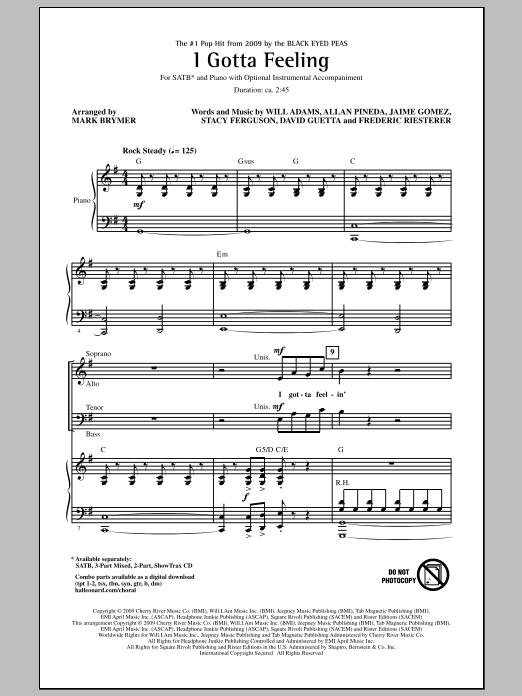 I Gotta Feeling (arr. Mark Brymer) (SATB Choir) von The Black Eyed Peas